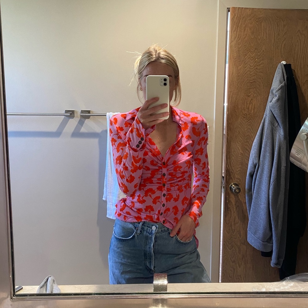 Free People Lightweight Sheer Pink Floral Top